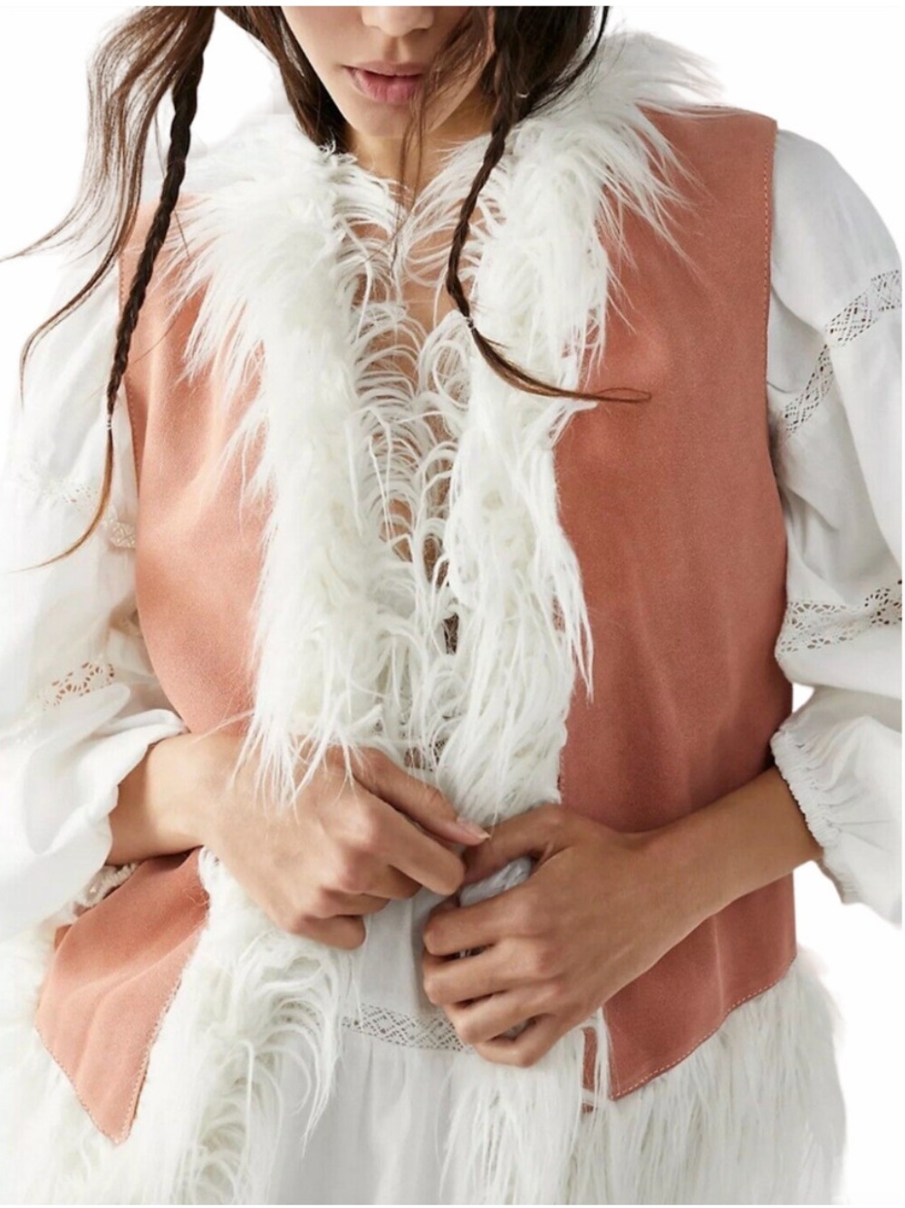 Free People x Understated Leather | Suede Indigo River Vest Size XS Faux Fur